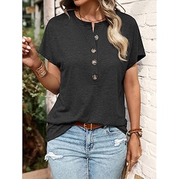 Amazon.com: Women's Henley V Neck Short Sleeve Button T